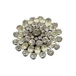 Vintage Signed Coro Clear Rhinestones Brooch Layered Sunburst Dimensional Pin
